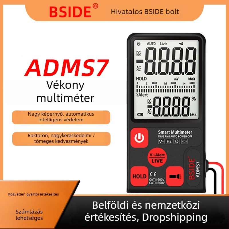 BSIDE ADMS7 digitális multiméter – nagy pontosságú, teljesen automata, égés elleni védelem, digitális kijelző, univerzális mérőeszköz