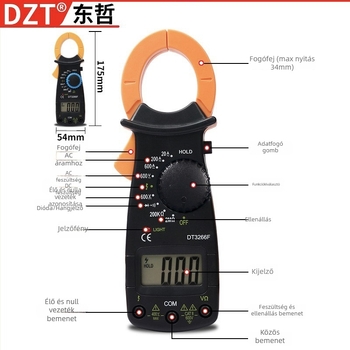 DT3266F klipszes multiméter - nagy pontosságú digitális kijelző, feszültség, áram és ellenállás mérése