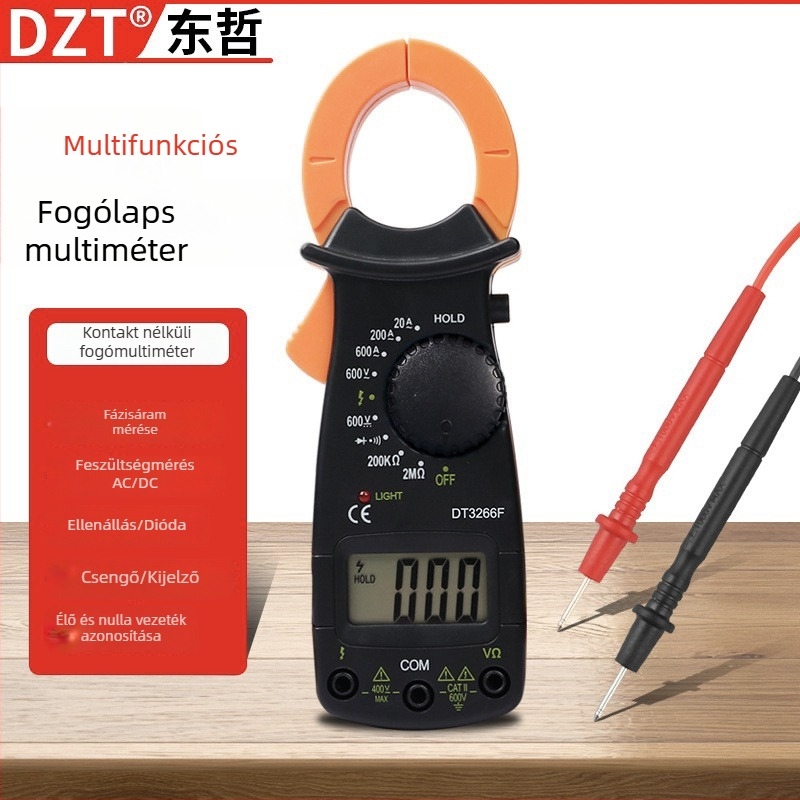 DT3266F klipszes multiméter - nagy pontosságú digitális kijelző, feszültség, áram és ellenállás mérése