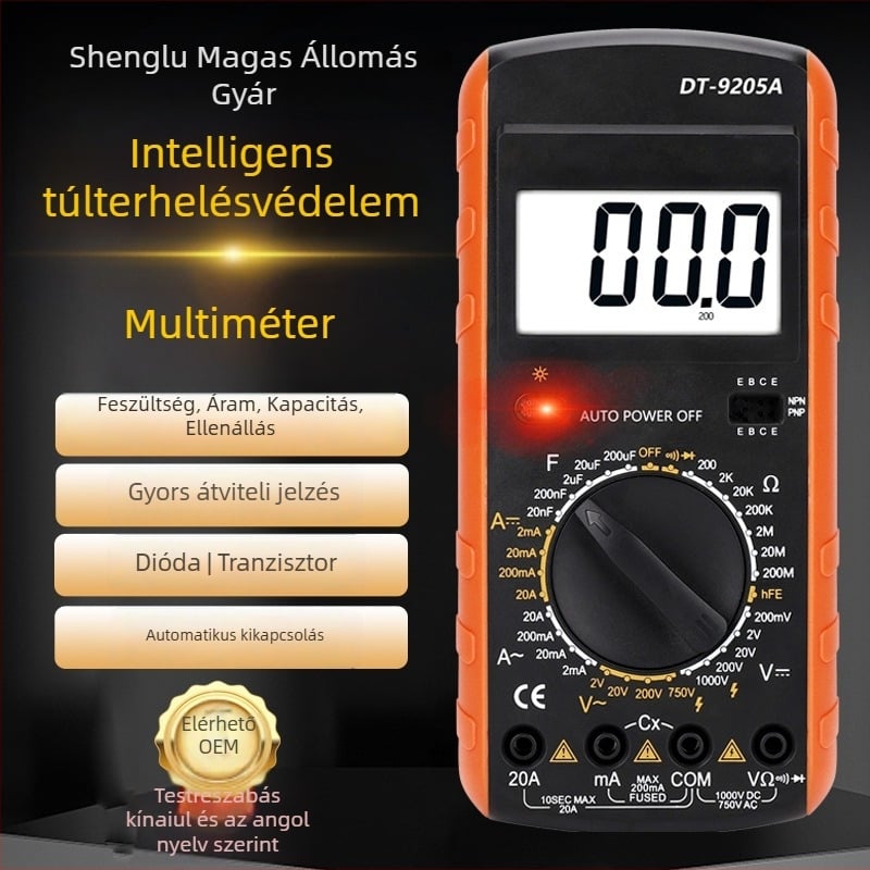DT9205A kiváló pontosságú digitális multiméter, CE/FCC tanúsított, Biztonsági szint 3