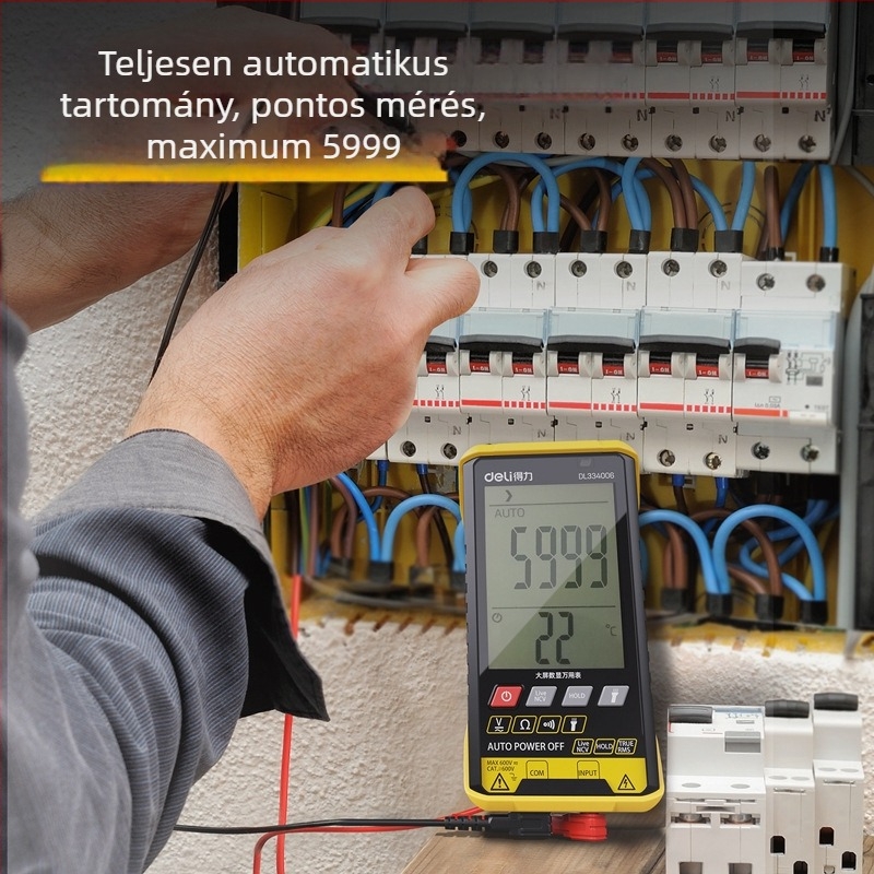 Deli multiméter nagy képernyővel, 5999 digit, három az egyben, CAT III, professzionális használathoz