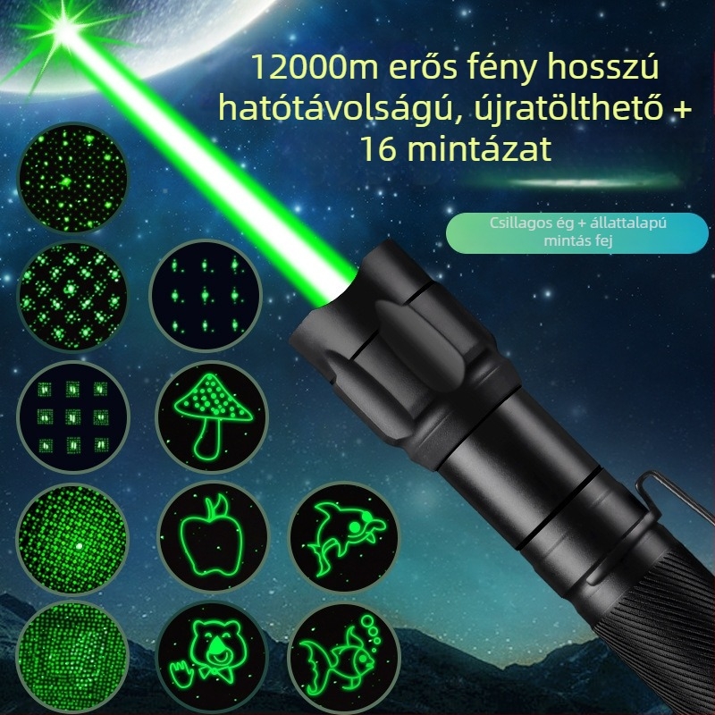 Lézerpointer: hosszú hatótávolságú fénysugár, újratölthető, továbbfejlesztett modell, tisztább sugár