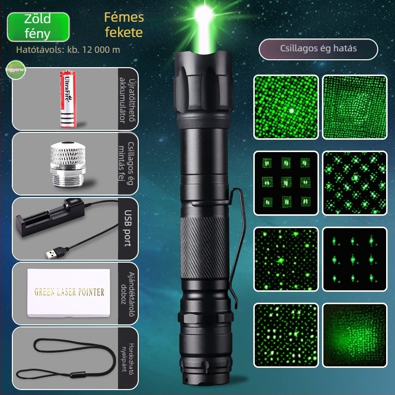 Lézerpointer: hosszú hatótávolságú fénysugár, újratölthető, továbbfejlesztett modell, tisztább sugár