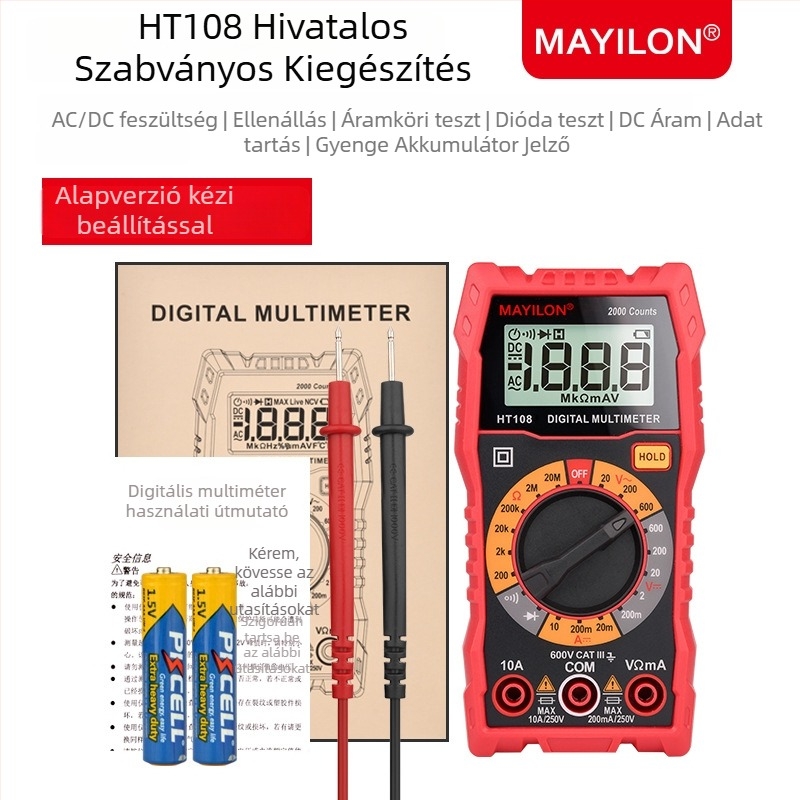 Digitális multiméter MAYILON/Mai Yilong HT108/L - CE, REACH, EN61010-1/-2-030, professzionális használat