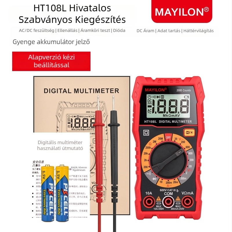 Digitális multiméter MAYILON/Mai Yilong HT108/L - CE, REACH, EN61010-1/-2-030, professzionális használat
