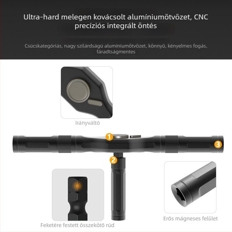 24 az 1-ben racsnis csavarhúzó készlet, mágneses precíz bitekkel és kivehető nyéllel (S2 szerszámacél)