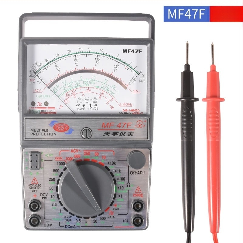 MF47 mutató típusú analóg multiméter – belső mágneses mechanikus rendszer, nagy pontosság, UL tanúsított, diákok számára