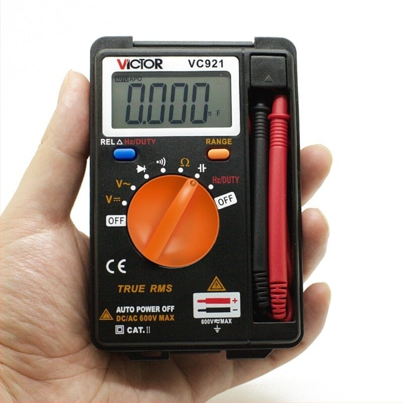 Victor VC921 hordozható digitális multiméter háztartási használatra: AC/DC feszültség mérése, kapacitás, diode teszt, automatikus kikapcsolás