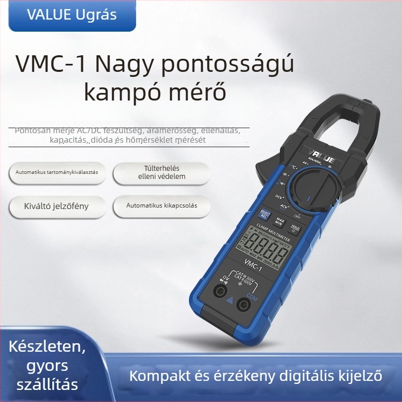 VMC-1 Magas precíziós csipeszes ampermérő és digitális multiméter feszültség- és hőmérséklet-méréssel