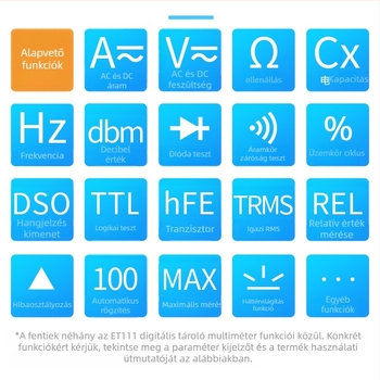 ET111 digitális multiméter valódi RMS-szel, automatikus tartomány, DC/AC feszültség és áram, kapacitás