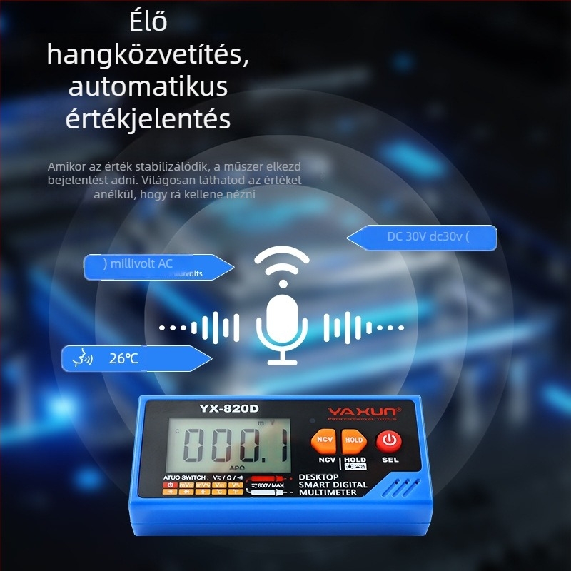 Yaxun 820D Intelligens hangalapú mérőműszer - asztali, hordozható, Type-C töltésű, digitális nagy precizitású