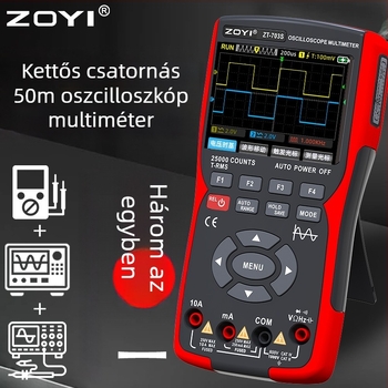 3-in-1 hordozható oszcilloszkóp, kétcsatornás digitális multiméter és jelgenerátor