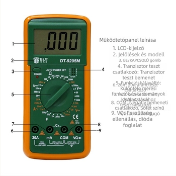 BST-9205M digitális multiméter nagy kijelzővel és égés elleni védelemmel
