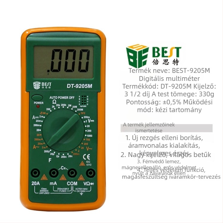 BST-9205M digitális multiméter nagy kijelzővel és égés elleni védelemmel
