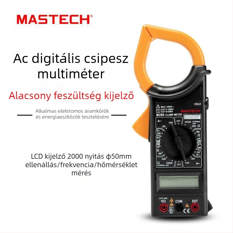 Huayi M266F kiváló pontosságú digitális csipeszes multiméter, AC/DC mérés, dióda teszt, adatok tárolása