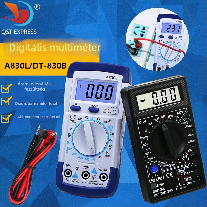 A830L/830B Hordozható digitális multiméter – ampermérő, voltmérő, digitális kijelző (QST EXPRESS)