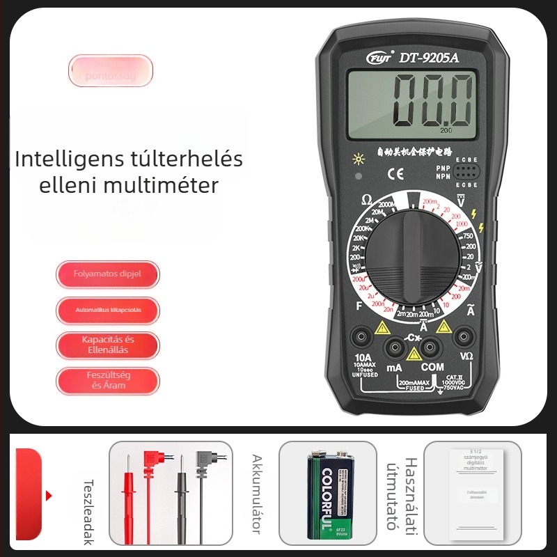 Fengwick DT9205A Digitális multiméter – Égés elleni védelem, Magas pontosság, AC árammérés