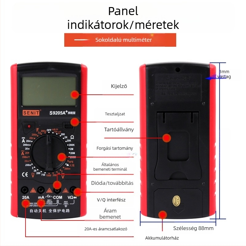 CHKL S9205A Digitális multiméter automatikus kikapcsolással, magas pontosságú, izolált és lángálló