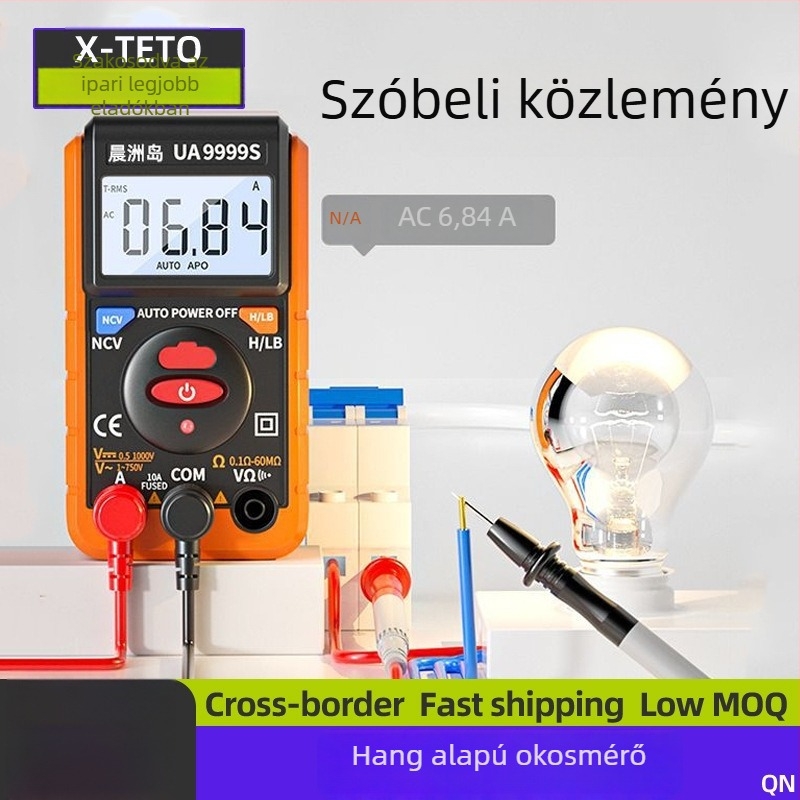 Hangos kiolvasóval ellátott digitális multiméter, intelligens mérő, nagy pontosságú, égésvédelmi védelem, áramerősség és feszültség mérése, CE tanúsítvány