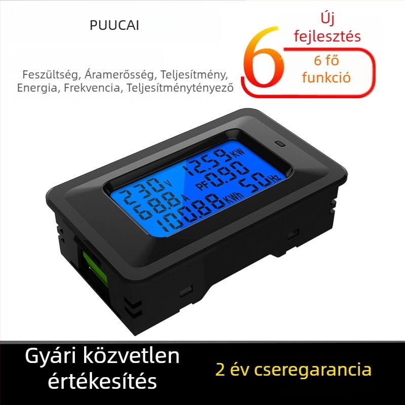 Puucai Teljesítmény-monitor: Feszültség- és Áramerőmérő, Teljesítménymérő, Frekvencia, Teljesítménytényező Mérő, Multiméter