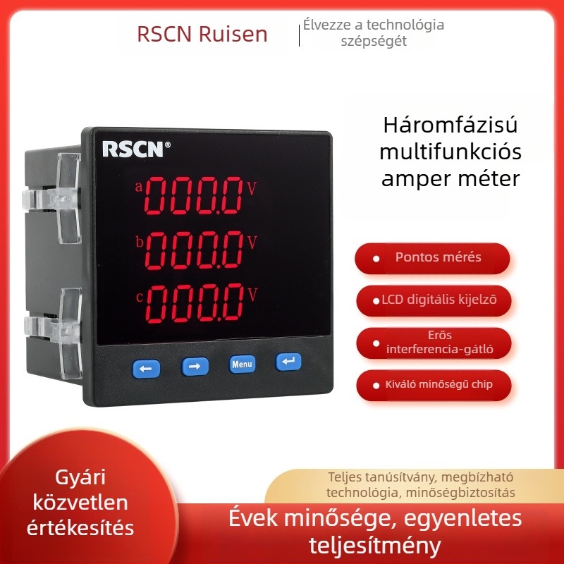 Ruishen Electric Háromfázisú többfunkciós digitális mérő RS485-kommunikációval – áram, feszültség, teljesítmény és frekvencia