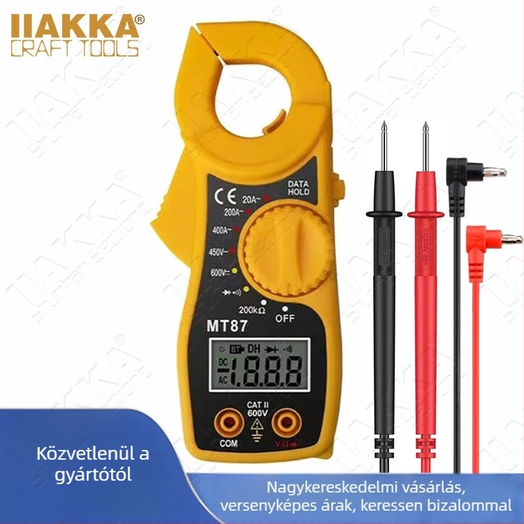 Iiakka MT87 Digitális csipeszes multiméter, LCD kijelző, mérési feszültség, áramerősség és ellenállás