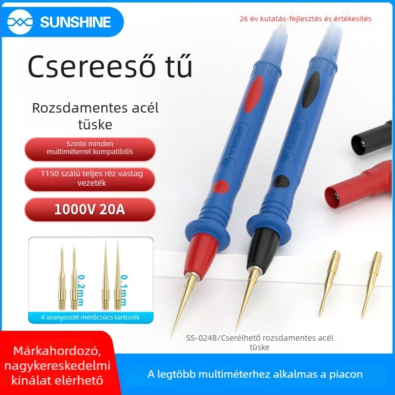 SS-024B multiméter toll cserélhető tűvel, rozsdamentes acél test, puha szilikon markolat