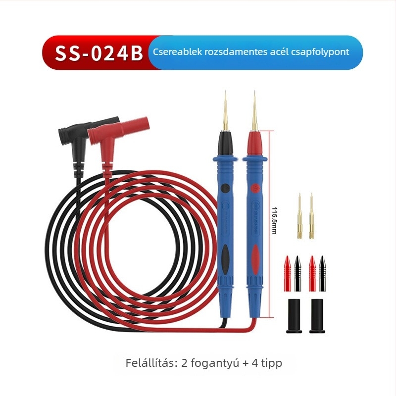 SS-024B multiméter toll cserélhető tűvel, rozsdamentes acél test, puha szilikon markolat