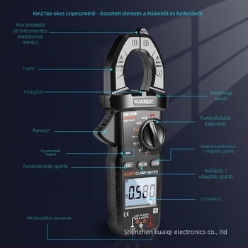 KUAIQU KM216B csipeszmérő, 600 V, DC/AC mérése, 600 A