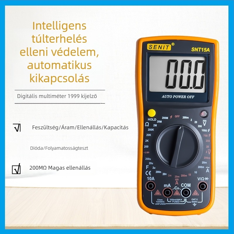 Magas precizitású automatikus digitális multiméter feszültség, áram és kapacitás mérésére – 1000V, többfunkciós