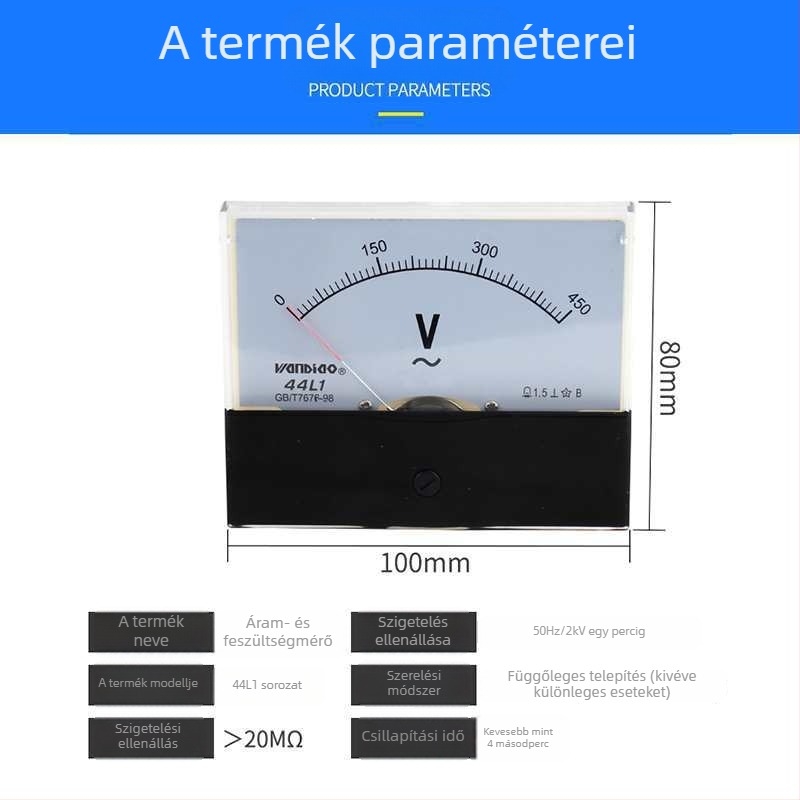 AC feszültségmérő és árammérő, modell 44L1-V, feszültségtartományok 44L10–250V, 450V, 300V, 10080