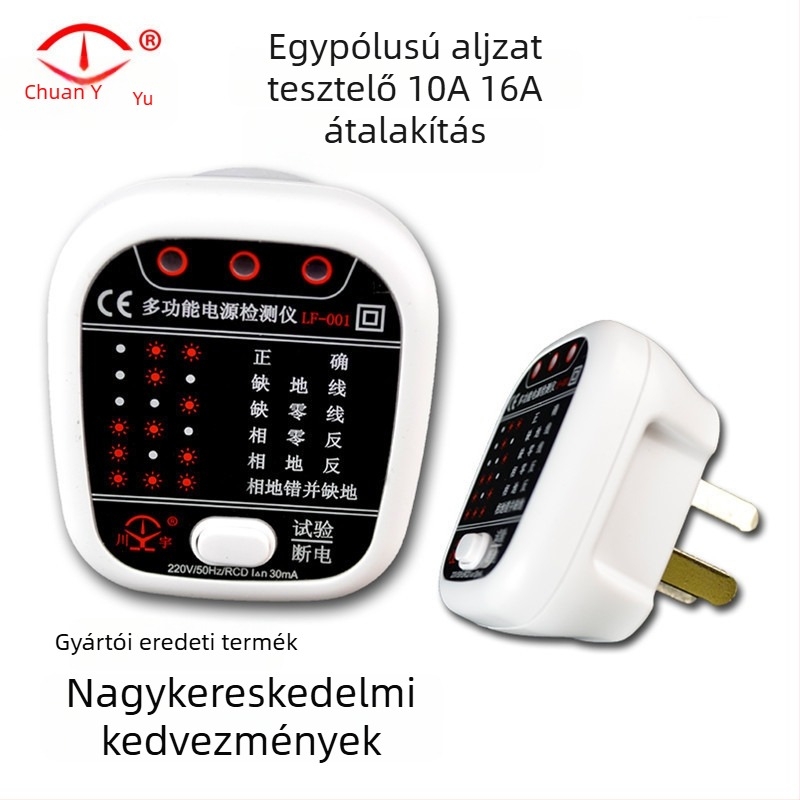 Fázis teszter kapcsoló és aljzatokhoz élő/semleges/földelő vezetékekkel, LF001, 002 dugaszoló, T003 multiméter