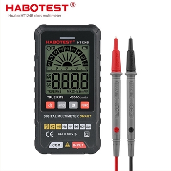 HABOTEST HT124B digitális multiméter automatikus mérési tartománnyal, nagy pontossággal és égés elleni védelemmel; kapacitás-tartomány 0–4 mF; CAT III 600V biztonság