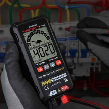 HABOTEST HT124B digitális multiméter automatikus mérési tartománnyal, nagy pontossággal és égés elleni védelemmel; kapacitás-tartomány 0–4 mF; CAT III 600V biztonság