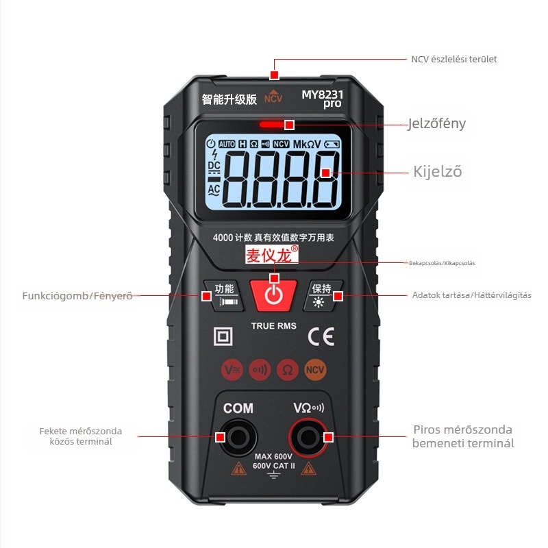 MAYILON MY8231pro Okos multiméter – 40 000 mérés, True RMS, Automatikus azonosítás, Égés elleni védelem