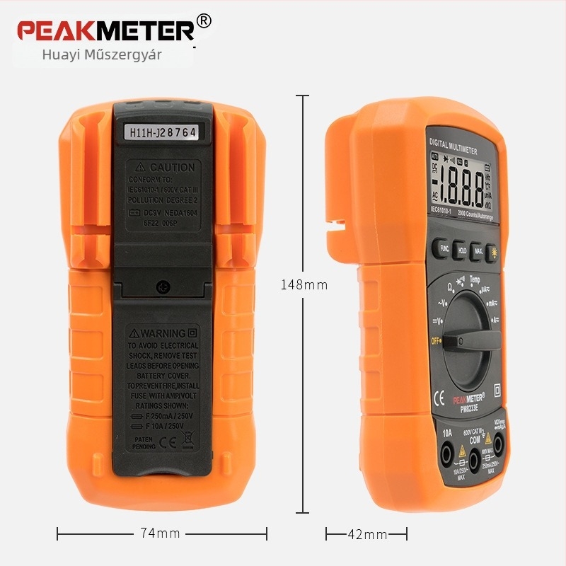 PEAKMETER PM8233E Digitális multiméter, kézben tartható hőmérő, automatikus tartomány
