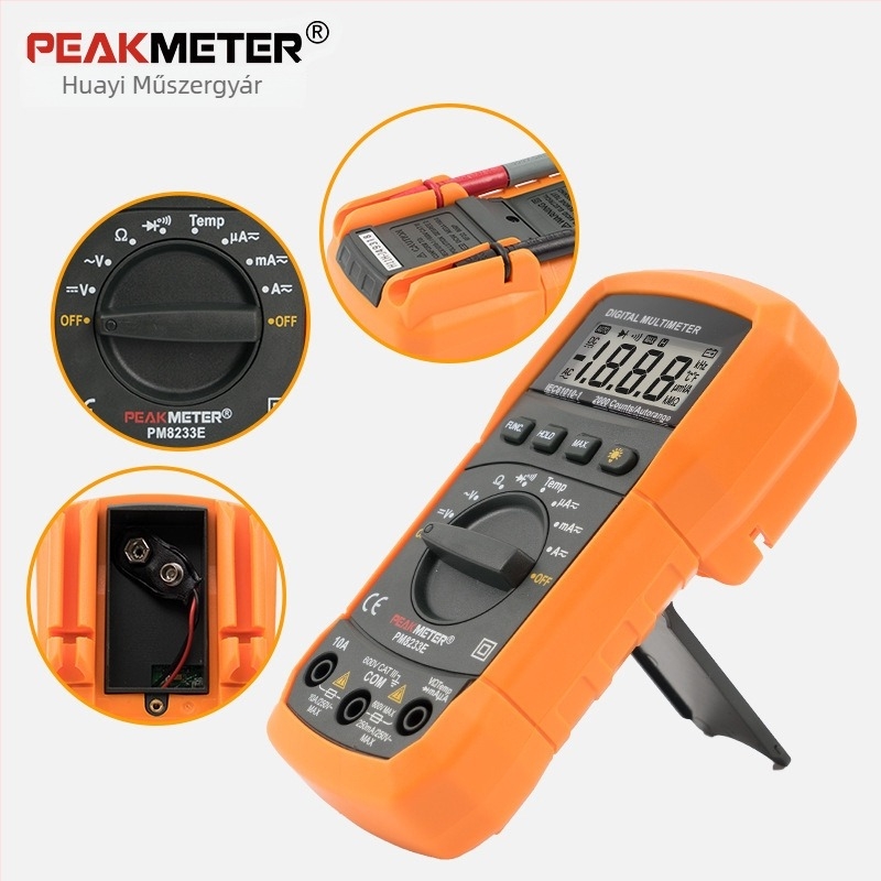 PEAKMETER PM8233E Digitális multiméter, kézben tartható hőmérő, automatikus tartomány