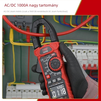TA813A Klipszmérő, Magas Pontosságú Digitális Ampermérő, AC/DC Többfunkciós Mérő, áram 1000-ig, feszültség 1000-ig, ellenállás 0.1–60 m