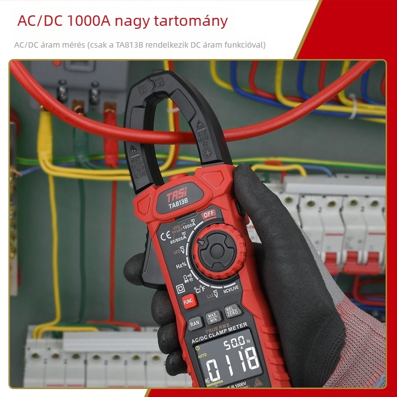 TA813A Klipszmérő, Magas Pontosságú Digitális Ampermérő, AC/DC Többfunkciós Mérő, áram 1000-ig, feszültség 1000-ig, ellenállás 0.1–60 m