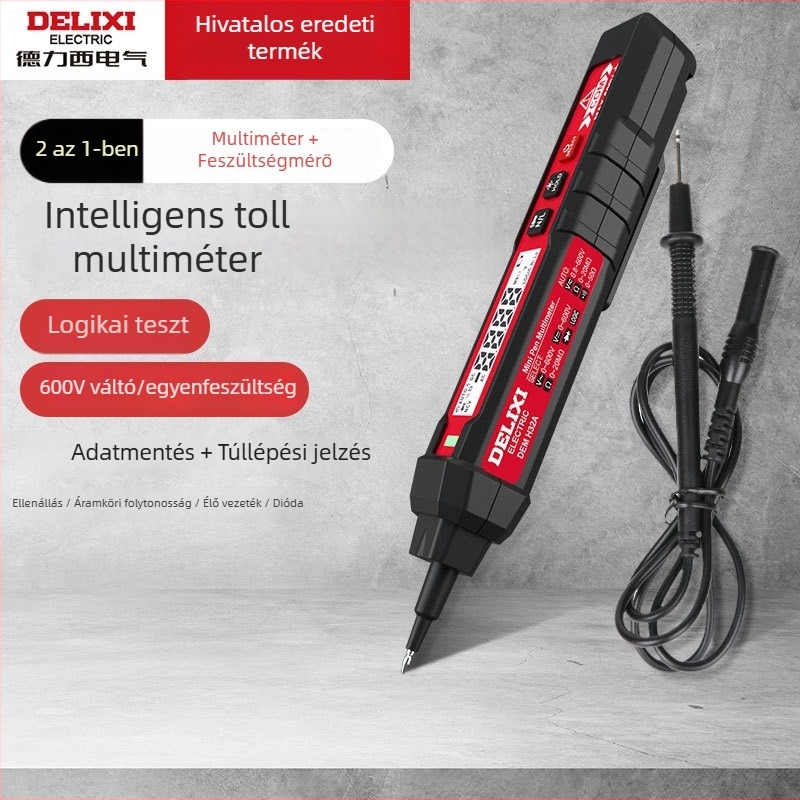 Delixi Electric intelligens toll-formájú multiméter érintés nélküli feszültségméréssel, 600 V AC/DC, kétfunkciós