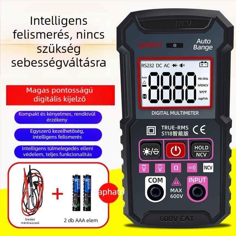 Teljesen automata digitális multiméter – magas pontosság, automatikus tartomány, égés elleni védelem, többfunkciós karbantartó eszköz villanyszerelők számára