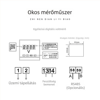 Intelligens digitális teljesítménymérő, kombinált áram- és feszültségmérő, modell ZC-VA1-96D, kommunikációs interfeszellel, 4–20 mA kimenet