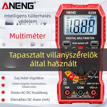 Magas pontosságú digitális multiméter, hordozható, égetés elleni védelem, többfunkciós ampermérő