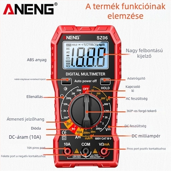 Magas pontosságú digitális multiméter, hordozható, égetés elleni védelem, többfunkciós ampermérő