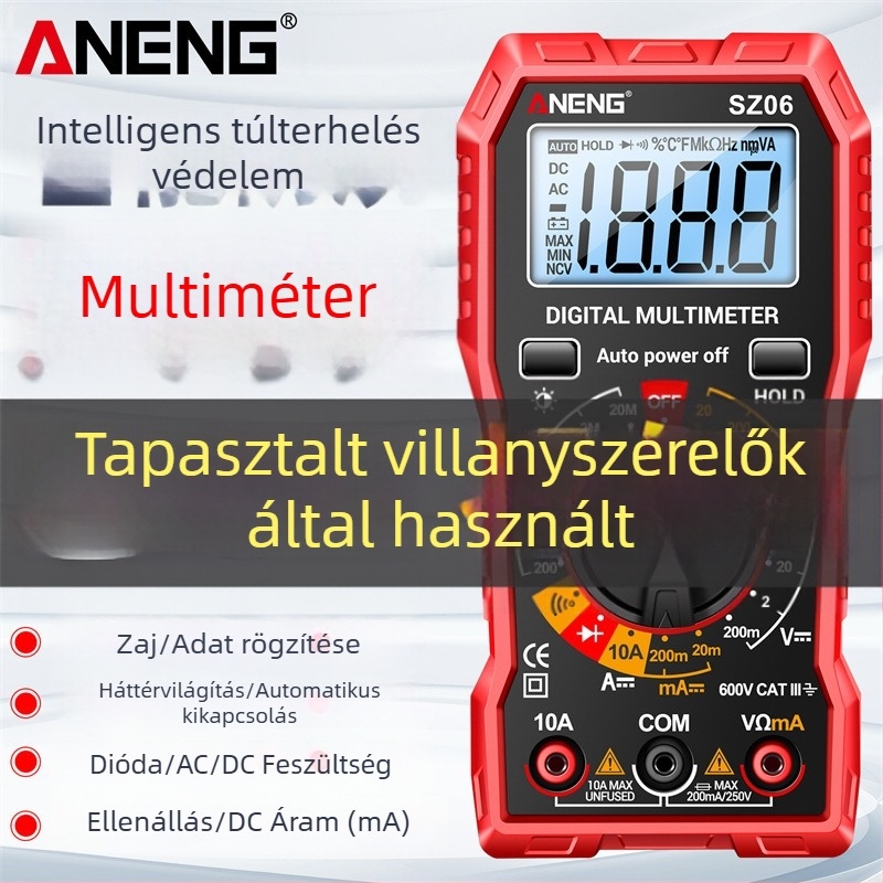 Magas pontosságú digitális multiméter, hordozható, égetés elleni védelem, többfunkciós ampermérő