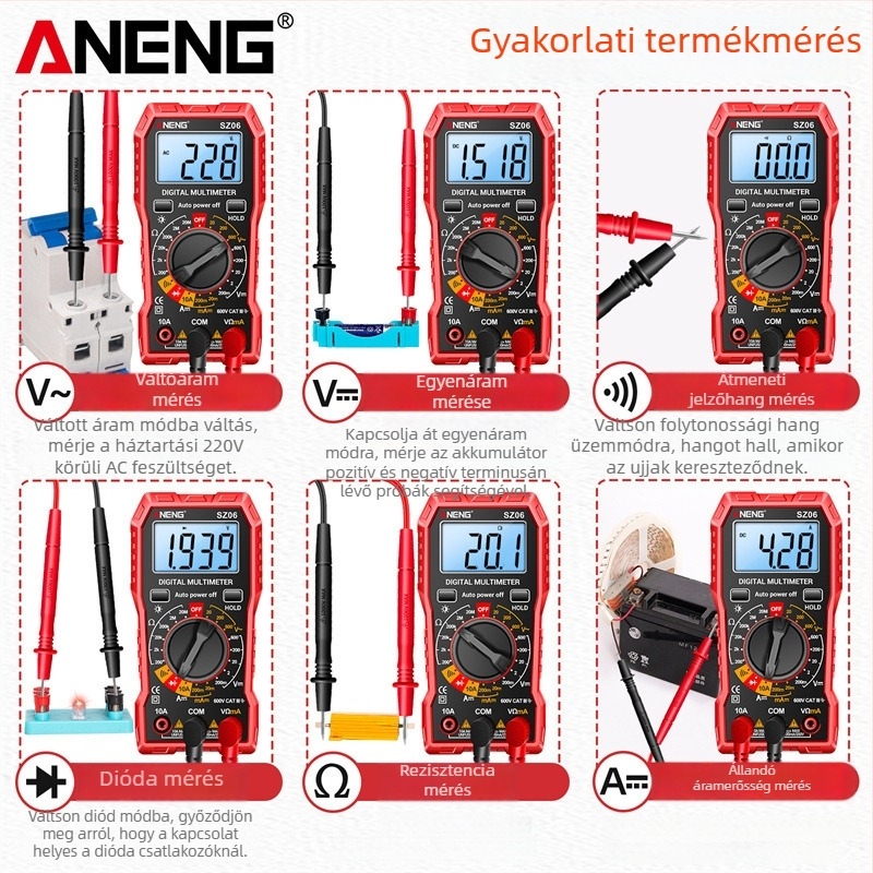 Magas pontosságú digitális multiméter, hordozható, égetés elleni védelem, többfunkciós ampermérő