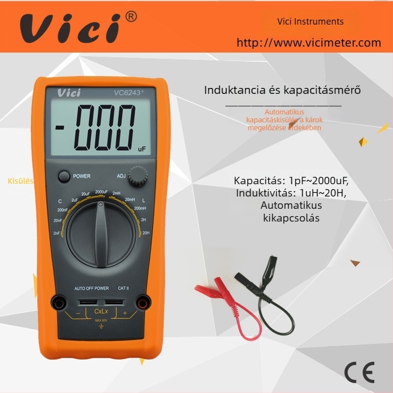 VC6243+ hordozható digitális LCR mérő – professzionális használatra, automatikus tartomány, mér feszültséget, áramerősséget és kapacitást