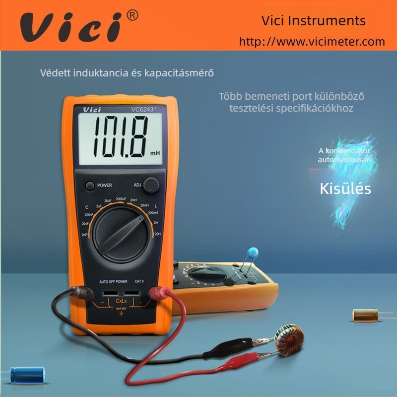 VC6243+ hordozható digitális LCR mérő – professzionális használatra, automatikus tartomány, mér feszültséget, áramerősséget és kapacitást