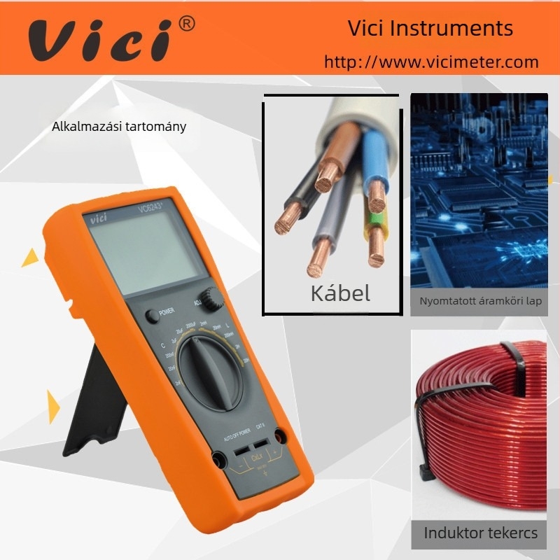 VC6243+ hordozható digitális LCR mérő – professzionális használatra, automatikus tartomány, mér feszültséget, áramerősséget és kapacitást