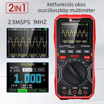 Digitális oszcilloszkóp ET2010A, hordozható, 2 csatorna, sávszélesség 1, mintavételi sebesség 1, rögzítési hossz 100, hullámalak rögzítési sebesség 12